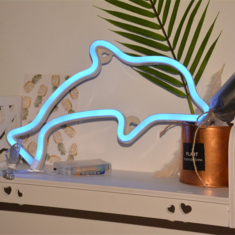 LED Neon Wall Hanging Dinosaur and Dolphin Decoration Night Light